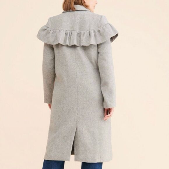 English Factory Ruffle Shoulder Button Up Coat Grey Size Small Oversized NWOT - Picture 2 of 7